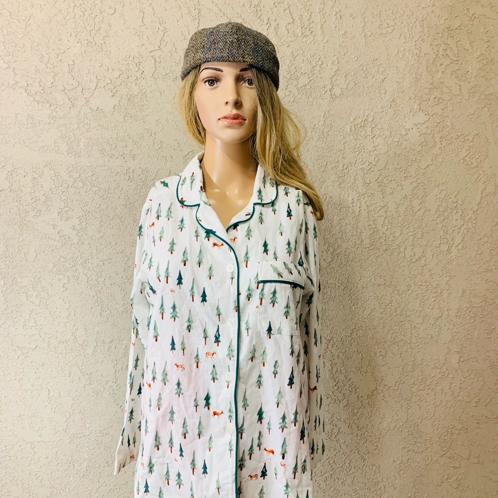 NWT Sleep Sense Christmas Trees Print Portuguese Flannel Sleep Top Size S - Picture 12 of 13